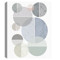 an art print with circles in grey, white and gray colors on a canvas background