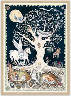 the tree of life with animals and birds on it is surrounded by other items in its natural habitat