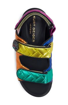 A metallic rainbow finish brings kid-approved whimsy to a quilted leather sandal set on a cushioned footbed with a satisfyingly chunky sole. Leather upper and lining/rubber sole Imported Multicolor Leather Sandals With Cushioned Footbed, Adjustable Multicolor Synthetic Sport Sandals, Multicolor Sport Sandals With Cushioned Footbed For Spring, Trendy Rainbow Synthetic Sandals, Trendy Multicolor Leather Sandals, Adjustable Multicolor Sport Sandals With Round Toe, Trendy Rainbow Round Toe Sandals, Rainbow Round Toe Synthetic Sandals, Trendy Rainbow Sandals With Round Toe