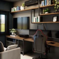 a living room filled with furniture and a flat screen tv on top of a wooden shelf