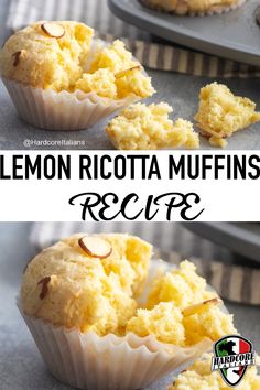 lemon ricotta muffins recipe with text overlay