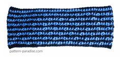 a blue and black knitted headband on a white background