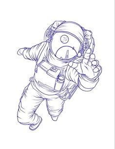 an astronaut is flying through the air with his hand on his hip and holding a cell phone