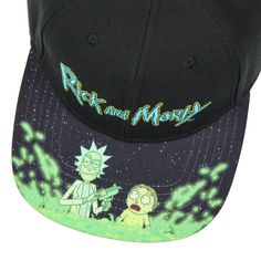 This is an Rick And Morty hat. This Rick and Morty baseball cap is great for any fan of the highly offensive yet hilarious cartoon! Each of these Rick and Morty hats showcases a raised embroidered Rick and Mort logo on the front of the crown. The pre-curved bill has a detailed character pattern of Rick and Morty standing in a portal, ready to go do some damage somewhere in the universe! The Rick and Morty hat has an adjustable snapback closure for a tremendous one-size-fits-most design. Make thi Funny Snapback Baseball Cap, Funny Adjustable Dad Hat Baseball Cap, Funny Dad Baseball Cap, Funny One-size Dad Hat Baseball Cap, Funny Trucker Hat For Streetwear, Fun Adjustable Baseball Cap For Streetwear, Funny Adjustable Dad Hat With Curved Bill, Fun Adjustable Dad Hat For Streetwear, Adjustable Fun Dad Hat For Streetwear