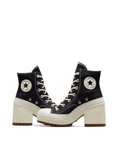 Converse Chuck Taylor 70s Deluxe heeled sneaker boots in black | ASOS Chuck 70 De Luxe Heel, Converse Heels, Zapatillas All Star, Dr Shoes, Cute Shoes Heels, Festival Style, Converse Chuck 70, Girly Shoes, Chuck 70