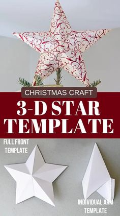 three paper stars hanging from the ceiling with text overlay that reads christmas craft 3 - star template