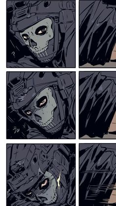 an image of a comic strip with a skull in the middle and another panel above it