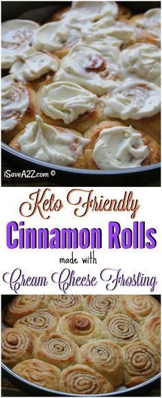 cinnamon rolls with cream cheese frosting in a pan