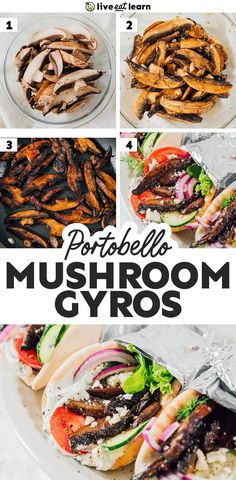 the instructions for how to make mushroom gyros with mushrooms and lettuce