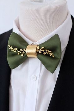 Elegant Green Satin Bow, Formal Green Bow Tie With Decorative Bow, Formal Gold Bow Tie With Detachable Bow, Gold Formal Bow Tie With Detachable Bow, Green Formal Bow With Tie Back, Formal Green Bow With Tie Back, Formal Green Bow With Bow Tie Back, Gold Dapper Ties For Weddings, Green Satin Bow Tie For Formal Occasions