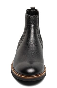 Equipped with a removable pressure-absorbing cushioned insole, this polished-leather Chelsea boot brings considerate comfort and style to your wardrobe. Leather upper/synthetic lining and sole Imported Classic Slip-on Boots With Textured Sole, Classic Leather Boots With Cushioned Footbed, Casual Moc Toe Chelsea Boots With Leather Lining, Casual Black Chelsea Boots With Moc Toe, Leather Work Boots With Removable Insole And Round Toe, Black Moc Toe Boots With Leather Footbed, Leather Work Boots With Removable Insole, Classic Black Boots With Cushioned Footbed, Black Plain Toe Boots With Removable Insole