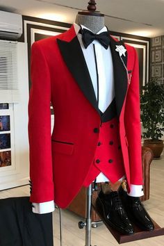 Looking for the best collection of Anthony Red 3-Piece Black Point Lapel Mens Prom Suit with affordable price? Shop Red Peaked Lapel men's blazers at BradyMensuit with free shipping available. Mens Prom, Men Wedding Suits, Mens Wedding Suits, Red Tuxedo, Prom For Guys, Prom Suits For Men, Prom Suit, Prom Tuxedo, Burgundy Pants