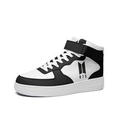 BTS Logo Unisex High Top Leather Sneakers Step into the world of K-Pop with our exclusive BTS Logo Unisex High Top Leather Sneakers! Designed for fans of the global sensation BTS, these sneakers are a must-have for anyone who loves Jungkook, V, J-Hope, RM, Jimin, Suga, and Jin. Embrace your passion for music and fashion with a pair of sneakers that speaks volumes about your style and fandom. Key Features: Premium Quality Material: Crafted from high-grade leather, ensuring durability and comfort for all-day wear. Iconic BTS Logo: Showcasing the distinctive BTS logo, these sneakers are a stylish nod to the band's iconic brand. Versatile Design: The sleek black color complements any outfit, making these sneakers perfect for both casual and trendy looks. Unisex Appeal: Designed for BTS fans of Streetwear High-top Sneakers With Logo Print And Round Toe, Logo Print High-top Sneakers For Streetwear, High-top Basketball Shoes With Logo For Streetwear, High-top Skate Shoes With Logo Print And White Sole, Streetwear Lace-up Skate Shoes With Logo, Lace-up Skate Shoes With Logo For Streetwear, High-top Skate Shoes With Logo For Sports, High-top Sneakers With Letter Print And White Sole, White Sole High-top Sneakers With Letter Print