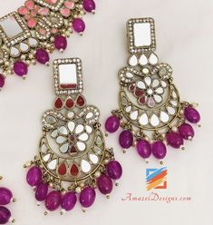 Purple (Lavender) Sheesha Necklace Earrings Tikka and Passa Set. Available to be shipped for FREE from Canada to USA, Europe, Italy, Norway and everywhere else. Explore more PUNJABI BRIDAL JEWELLERY SETS 👉 PUNJABI BRIDAL JEWELLERY ONLINE 🛒 INDIAN BRIDAL JEWELLERY 📦Unmatched FREE Worldwide Shipping Harjit, Canada ⭐️⭐️⭐️⭐️⭐️ Loved the customer service. Kept me updated on each step of delivery. Kiran is very polite and my fulkari was as it was shown. Thank you Kiran 🙂. Richa, Canada ⭐️⭐️⭐️⭐️⭐️ Bridal Jewellery Online, Europe Italy, Indian Bridal Jewellery, Jewellery Sets, Purple Lavender, Bridal Jewellery, Bridal Jewelry Sets, Indian Bridal, Necklace Earrings