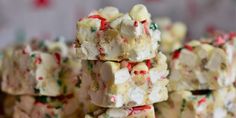 several pieces of cake with candy canes on top