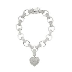 This beautiful Queen Heart Bracelet is perfect for the stylish and bold woman. Crafted with White Rhodium plating, it features studded link chains and a heart pendant design. Elevate your look with this stunning piece that exudes elegance and sophistication. Product details: • White rhodium plated Queen bracelet. • Heart and links all Studded with crystal zirconia stones. • Chain size: 7 inches. • This bracelet goes inside our cute pink suede bag personalized with our logo. In case of orders for Elegant Heart-shaped Bracelet With Chain, Elegant Metal Heart Bracelet With Heart Pendant, Elegant Heart Pendant Bracelet In Metal, Elegant Jewelry With Heart Charm And Chain Link, Elegant Chain Link Jewelry With Heart Charm, Elegant Chunky Chain Jewelry For Valentine's Day, Brazilian Jewelry, See You Around, Bracelet Heart