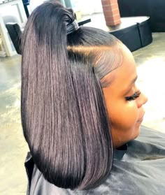 Black Hair Updo Hairstyles, Sleek Ponytail Hairstyles, Black Ponytail Hairstyles, Quick Weave Hairstyles, Dark Blonde Hair, Wigs Hair, Dope Hairstyles, Hair Ponytail Styles