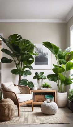 a living room filled with lots of green plants