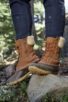 Our legendary Maine-made Bean Boot – beautifully crafted in buttery-soft, gently tumbled leather with an extraordinarily plush shearling lining and a side zipper for easier on/off. Side Zip Boots, Bean Boots, Duck Boots, Ll Bean, L L Bean, Well Dressed, On Off, Amazing Women, Side Zipper