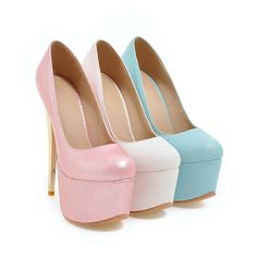 Heels:Approx 16cm Platform:Approx 6cm Upper Material:Pu Leather Outsole:Rubber If your foot is a little wide and fat, we suggest you choose 1 size larger, pls measure your foot length and choose a correct size. Thank you! Size Chart: Euro/CN 34 = foot length 21.5-22cm (Foot width=8-8.5cm) Euro/CN 35 = foot length 22-22.5cm (Foot width=8.5cm) Euro/CN 36 = foot length 22.5-23cm (Foot width=8.5-9cm Euro/CN 37 = foot length 23-23.5cm (Foot width=9cm) Euro/CN 38 = foot length 23.5-24m (Foot width=9-9.5cm) Euro/CN 39 = foot length 24-24.5cm (Foot width=9.5cm) Euro/CN 40 = foot length 24.5-25cm (Foot width=9.5-10cm) Euro/CN 41 = foot length 25-25.5cm (Foot width=10cm) Euro/CN 42 = foot length 25.5-26cm (Foot width=10-10.5cm) Euro/CN 43 = foot length 26-26.5cm (Foot width=10.5cm) Euro/CN 44 = foot Extreme High Heel Shoes, High Heels For Kids, Pretty Heels, Extreme High Heels, Pink High Heels, Slip On Pumps, Platform Stilettos, Super High Heels, Platform High Heels