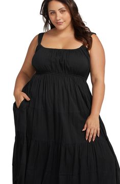 A flowy silhouette and elastic waist bring vacation-ready style to this cover-up dress that will take you effortlessly from beach to brunch. Square neck Sleeveless Unlined 100% cotton Hand wash, line dry Imported Simple Sleeveless Dress, Black Jersey Maxi Dress, Dress Plus Size Summer, Torrid Fashion, Red Flower Dress, Convertible Maxi Dress, Plus Size Black Dresses, Silver Cocktail Dress, Maxi Dress Plus Size