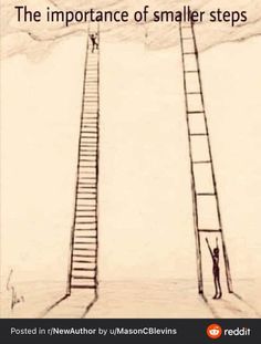 a drawing of two ladders reaching up into the sky with one man standing on top