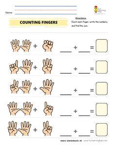 counting fingers worksheet for kids to practice counting numbers and addition skills on the number line