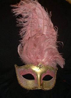 Pink Ostrich Feathers, Masquerade Ball Party, Prom Theme, Pink Jewels, Venetian Mask, Mardi Gras Party, Mardi Gras Mask