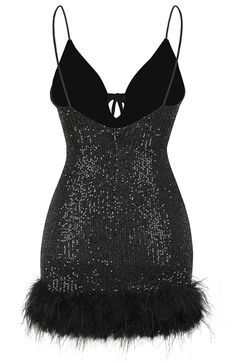 Birthday Dress For Women, Mini Sequin Dress, Elegant Gowns, Summer Party Outfit, Feather Trim, Black Sequin Dress, Birthday Dress, Sequin Mini, Halter Style