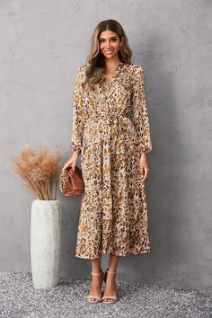 Long Sleeve Midi Dress Casual, Latest Fashion Dresses, Well Dressed Women, Floral Dress Casual, Chiffon Midi Dress, Floral Print Midi Dress, Tiered Midi Dress, Midi Dress Casual, Midi Short Sleeve Dress