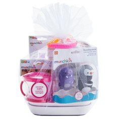 the baby gift basket includes toys and other items