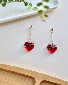 Gift for her Red Items Aesthetic, Valentines Day Jewellery, Arrival Poster, Valentine Earrings, Drop Earrings Simple, Earring Simple, Red Heart Earrings, Heart Earring, Resin Jewelry Diy