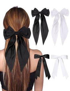 PRICES MAY VARY. 【Silkly Satin 】These bow hair clips are made of high quality fine satin silk. Comfortable wear feeling bows for hair stay in place all day.great hair bows for baby girls,hair bows for women,teens. 【Medium & Large】4 pcs hair bows set Include the Medium size white hair bow,black hair bow,and Large size white hair ribbon,black hair ribbon.best match for all your outfit and all seasons. 【Best Wear】These hair bows can be applied in various occasions, such as wedding, cosplay, prom, p White Hair Ribbon, Black Hair Ribbon, White Hair Bows, Hair Bow Sets, Baby Hair Bows, Hair Ribbon