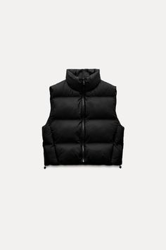 WATER REPELLENT WINDPROOF PUFFER VEST - Black | ZARA United States No Sleeve Puffer, Short Puffer Vest, Black Puffer Vest Outfit, Black Winter Vest, Puffer Gilet, Black Puffer Vest, Waistcoat Dress, Cardigan Sweater Vest, Puffy Vest