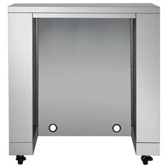 a stainless steel cabinet with wheels and handles