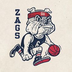 a drawing of a bulldog with a basketball in his hand and the words zagats on it