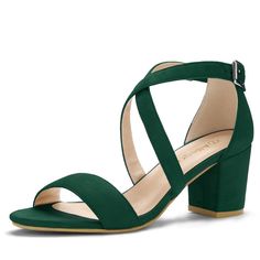 Playful straps crisscross at the ankle of a breezy sandal lifted to just-right height by a block heel. Sandal; Open Toe; Mid Block Heel; Cross Straps; Vamp: Faux Suede; Outsole: Rubber; Heel: ABS. Size: 10. Color: green. Gender: female. Age Group: adult. Pattern: Solid. Hot Pink Heels, Ankle Sandals, Ankle Strap Block Heel, Womens Chunky Heels, Red Sandals, Block Heel Sandals, Block Heel Shoes, Chunky Heels Sandals, Green Wedding Shoes