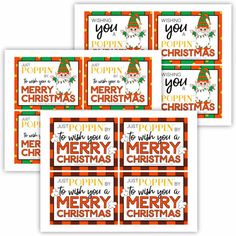 four christmas gift tags with the words you're so merry and santa hat on them