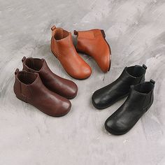 Fall Chelsea Ankle Boots With Stitched Sole, Leather Boots With Round Toe For Spring, Trendy Flat Heel Chelsea Boots For Fall, Casual Flat Heel Chelsea Boots For Fall, Fall Workwear Ankle-high Leather Shoes, Trendy Closed Toe Leather Shoes, Trendy Fall Leather Shoes With Round Toe, Leather Chelsea Boots For Fall, Spring Leather Boots With Flat Heel