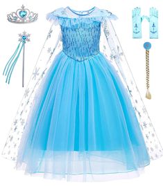 PRICES MAY VARY. Includes: Elsa dress, cape, crown, wand, wig and gloves. Material: Frozen Elsa costume for girls is made of polyester and cotton. Non-itchy and comfortable fabric, which takes care of your child's skin. Hand wash and line dry. Frozen Elsa Dress For Girls: Princess Elsa costume with rich accessories, little girl can dress up as a movie character and spend a happy time. Great gift for your girls. Design: Princess Elsa dress has a shining long cape,let your little princess looks ve Costume For Girls, Elsa Costume, Frozen Costume, Elsa Dress, Princess Elsa, Princess Costume, Birthday Party Dress, Dress For Girls, Halloween Birthday