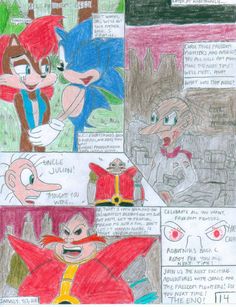 a drawing of sonic the hedgehog and other characters in different stages of their life