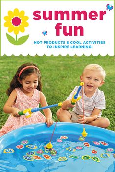 two children playing in an inflatable pool with the title summer fun hot products and cool activities to inspire learning