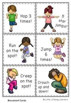 four different pictures of children doing exercises