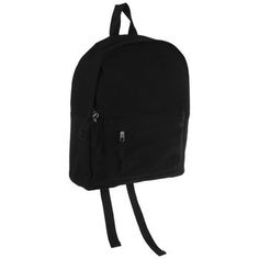 Gather your supplies and get going! Black Canvas Mini Backpack features a round portion at the top, and it is constructed of thick, coarse canvas with a solid black shade. There is a rectangle zipper pouch on the front, two adjustable straps, and plenty of room inside the main compartment. Place books, paper, binders, and more inside! Dimensions: 	 Length: 3" 	 Width: 9 3/4" 	 Height: 12 3/8" Black Canvas Backpack For Back To School, Functional Canvas School Bag With Zipper Closure, Functional School Canvas Bag With Zipper Closure, Functional School Canvas Bag With Zipper, Black Canvas Standard Backpack, Black Cotton Bag For Back To School, Black Cotton Bags For Back To School, Functional Canvas Backpack For School, Functional Standard Backpack Canvas Bag For School