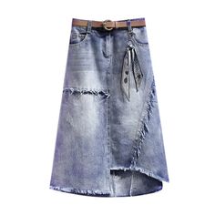 (1) Mid-length irregular A-line skirt with raw edges – IFAUN Preppy Girl Style, Jean Patchwork, High Waist Denim Skirt, Female Plus Size, Pencil Skirt Fashion, Big Skirts, Womens Denim Skirts, Sarong Skirt, High Waisted Denim Skirt