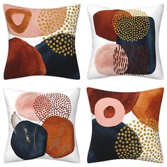 four decorative pillows with different shapes and colors on the same pillow cover, set of 4