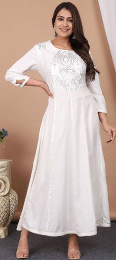 White and Off White color Dress in Rayon fabric with Embroidered, Resham, Sequence, Thread work Elegant White Kurta, White Long Sleeve Cotton Dress, Traditional White Embroidered Neckline Dress, White Cotton Kurta In Tunic Style, White Embroidered Dress With Resham Embroidery And Long Sleeves, White Straight Kurta Dress For Summer, White Embroidered Dress With Resham For Spring, Fitted White Embroidered Dress, White Resham Embroidered Dresses For Summer