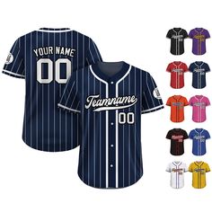 Pinstripe Custom Baseball Jersey is a stylish and functional piece that ensuring a comfortable fit for groups, individuals, couples, teams, or anyone who loves Baseball fashionable and sporty vibe. From casual outings to intense gameplay, this baseball jersey always guarantees both style and performance. If you have any other design ideas, or any changes to the jersey details, simply share an image and we will create a visual representation for you to confirm. ⚾FEATURES - Personalized with your Custom Baseball Jersey, Baseball Jersey Shirt, Visual Representation, Jersey Design, Team Names, Baseball Jersey, Baseball Jerseys, Jersey Shirt, Sport Event