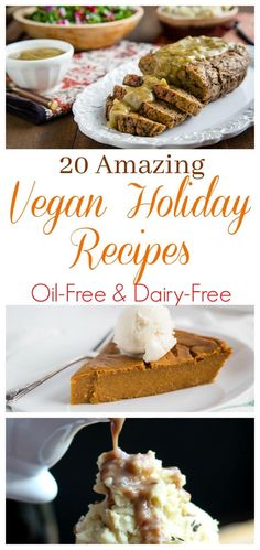 vegan holiday recipe collage with text overlay