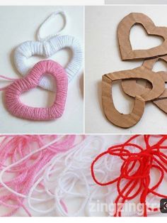 four different types of string and paper hearts